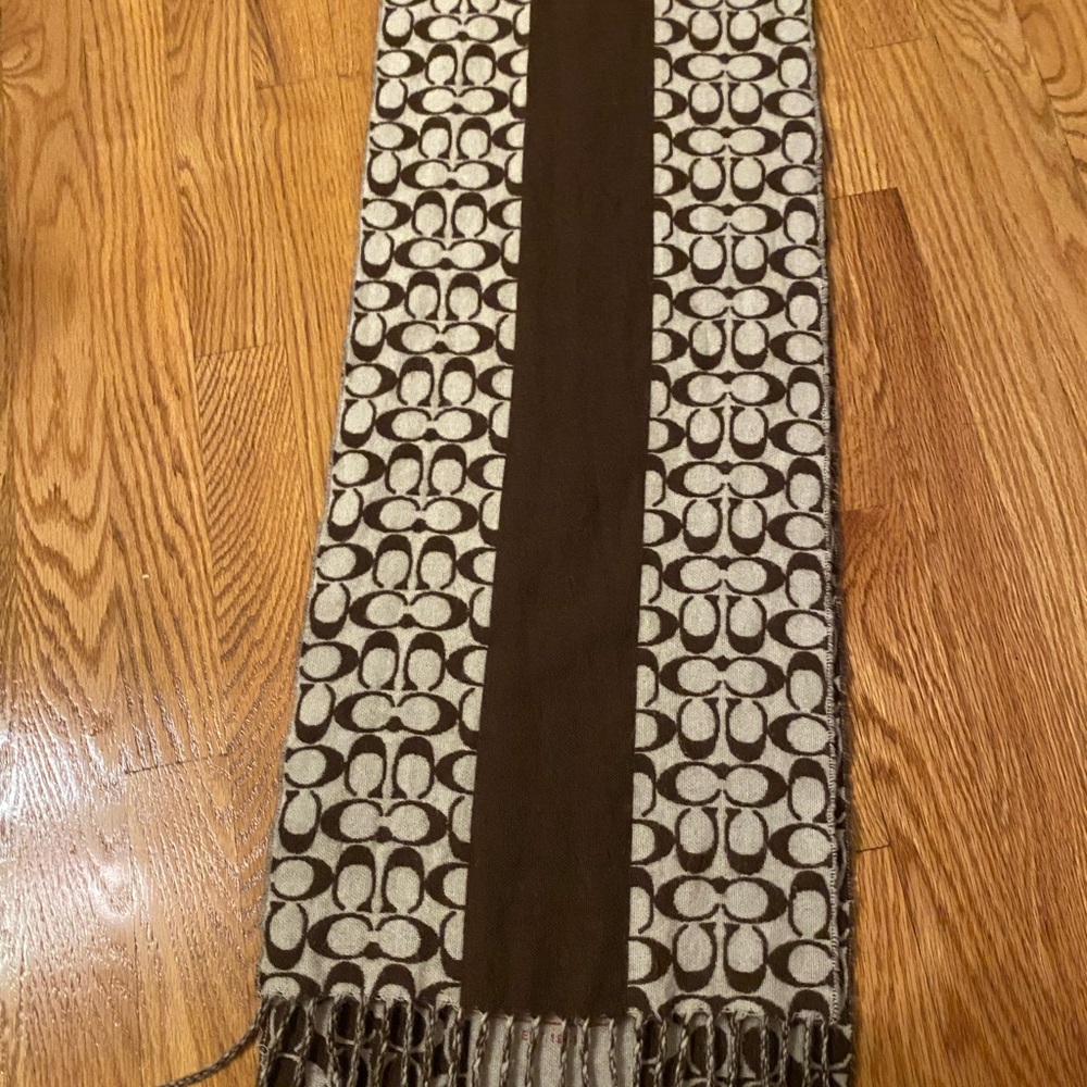 Coach Brown and Cream Logo Scarf